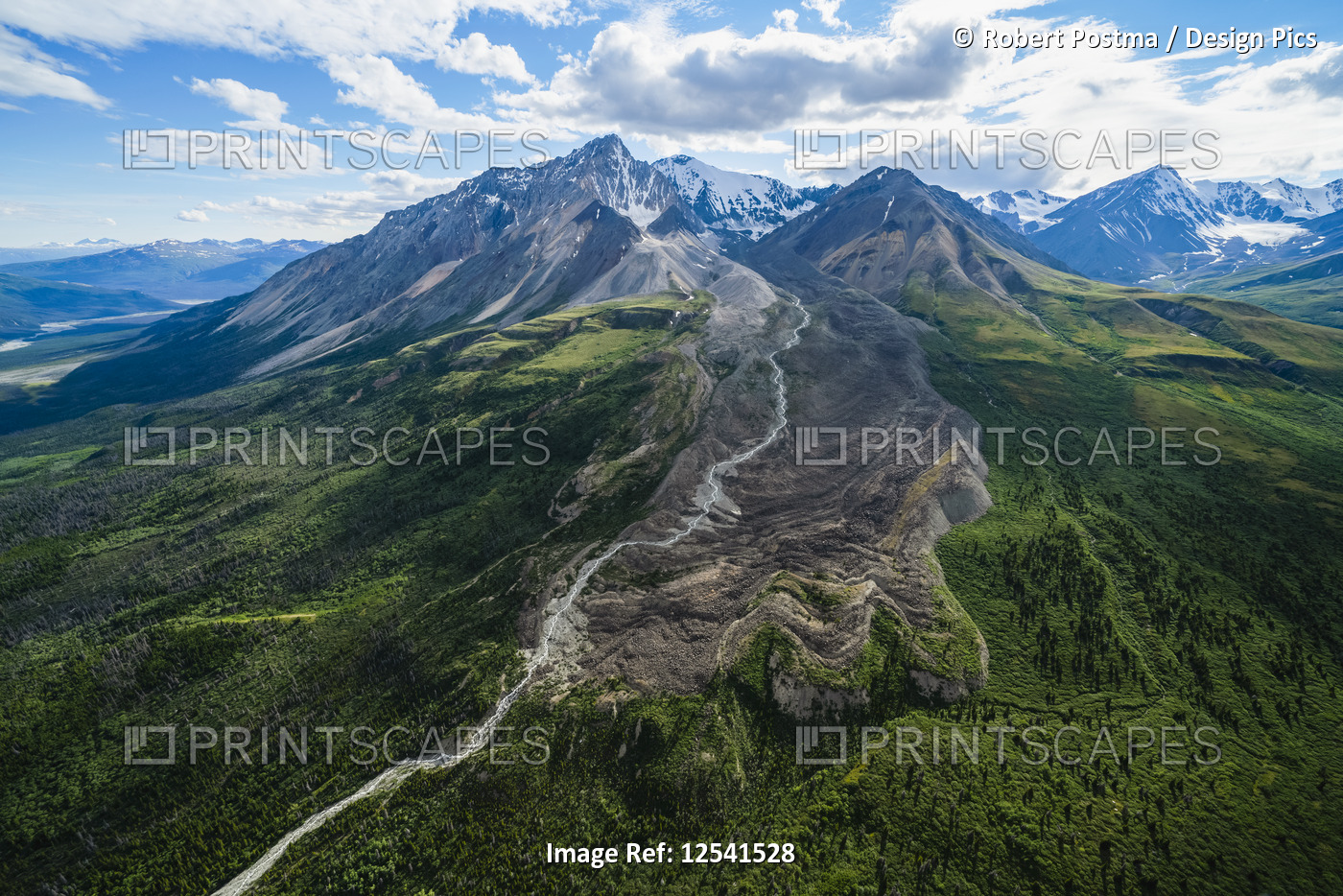 Aerial view of a mountain with a rock glacier near Haines Junction; Yukon, ...