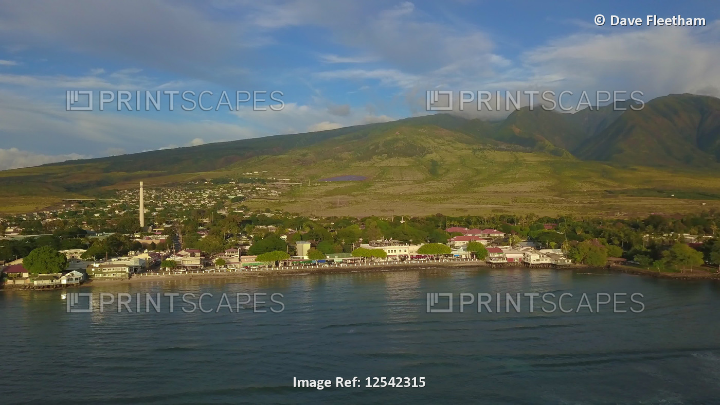 Aerial of Lahaina town and harbour; Lahaina, Maui, Hawaii, United States of ...