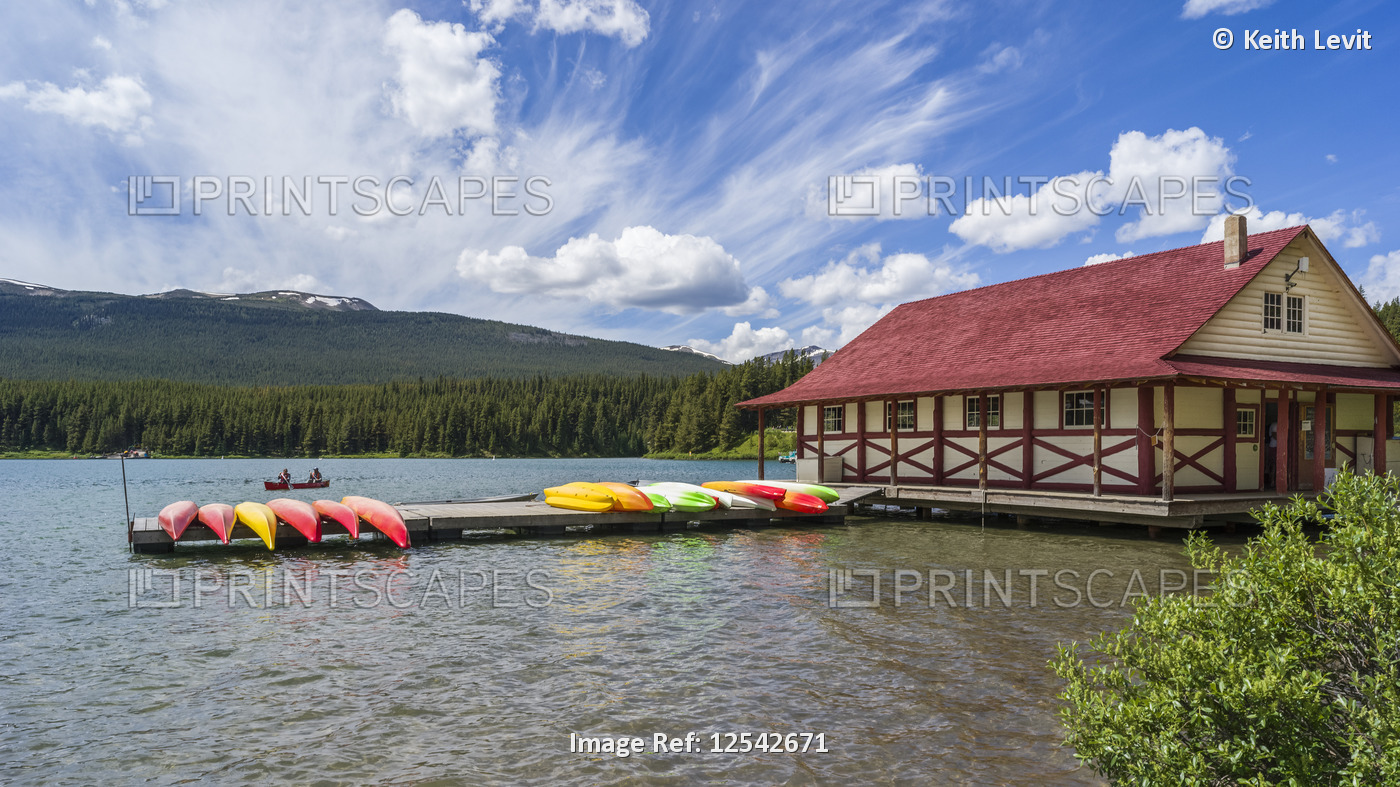 Canoeing in a lake in Jasper National Park; Alberta, Canada