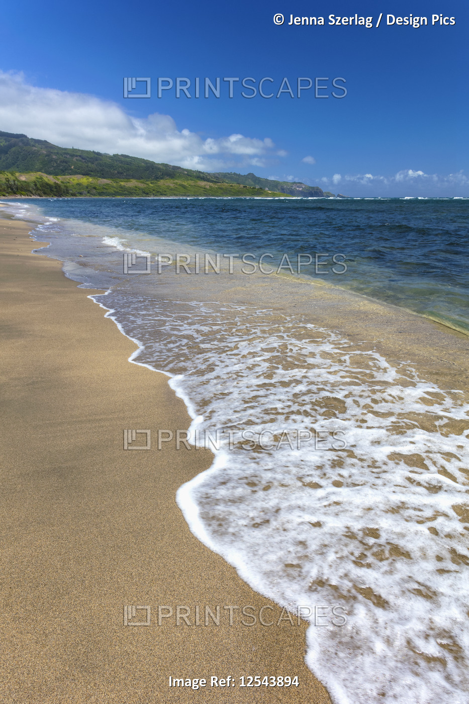 A rarely visited empty golden sand beach on Maui's North shore, Waihee Beach; ...