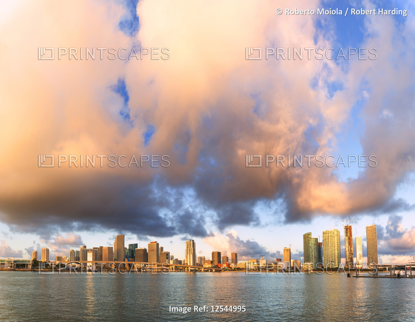 Panoramic of Miami skyline seen from Watson Island, Miami, Florida, USA, North America