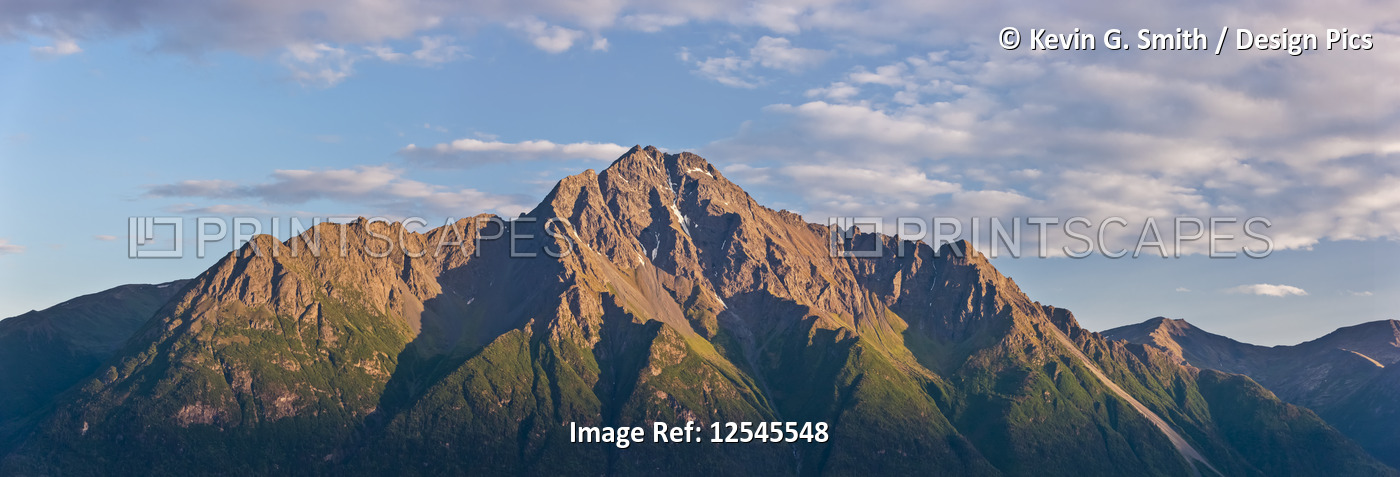 View of Pioneer Peak from the top of the Butte at sunset, South-central Alaska; ...