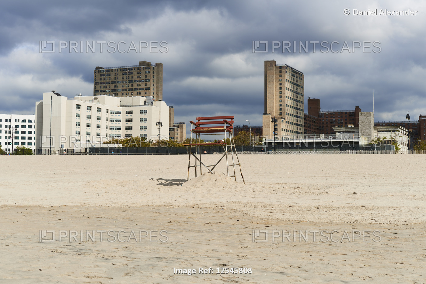 Empty lifeguard chair on Coney Island Beach; New York City, New York, United ...