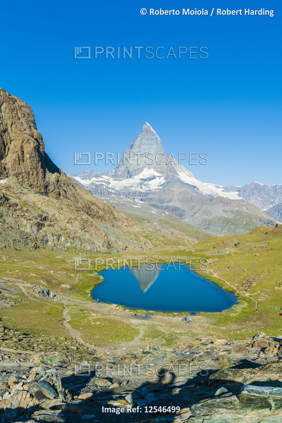 Lake Riffelsee with Matterhorn in the background, Zermatt, canton of Valais, Switzerland