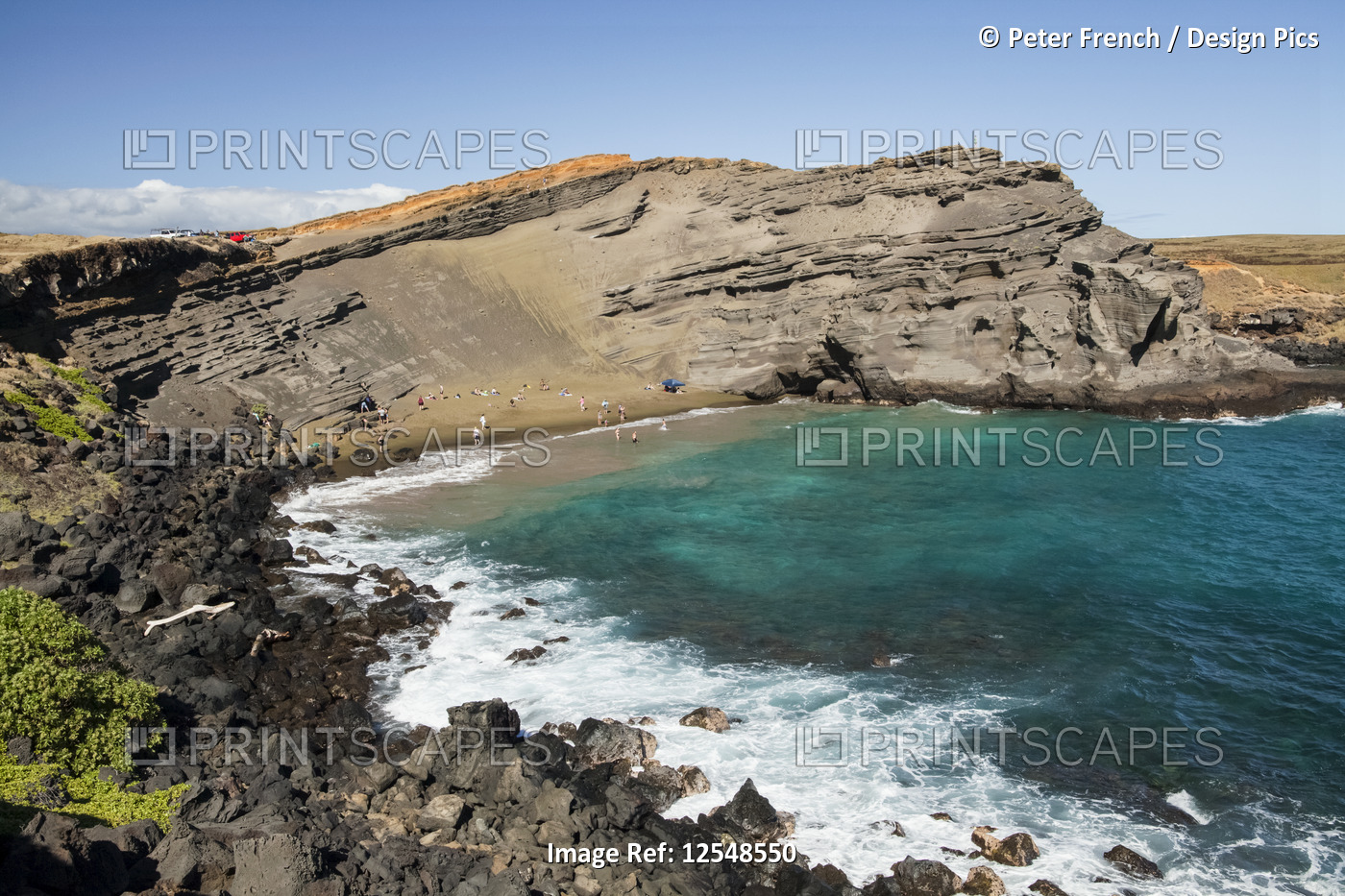 Papakolea Beach, also known as Green Sand Beach, near South Point, District of ...