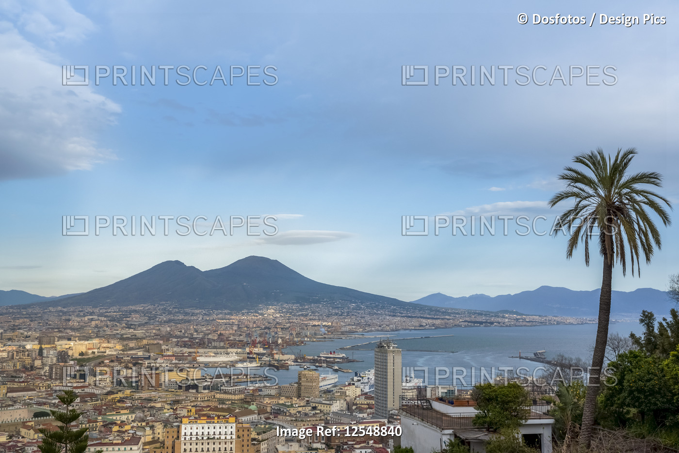 View of Naples and Mount Vesuvius coming down from Castel Sant'Elmo; Naples, ...