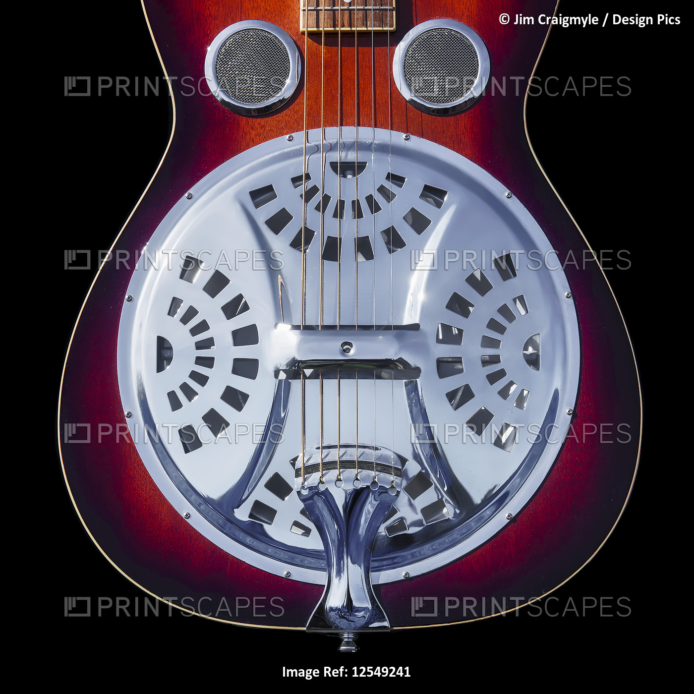 Close-up of a resonator guitar