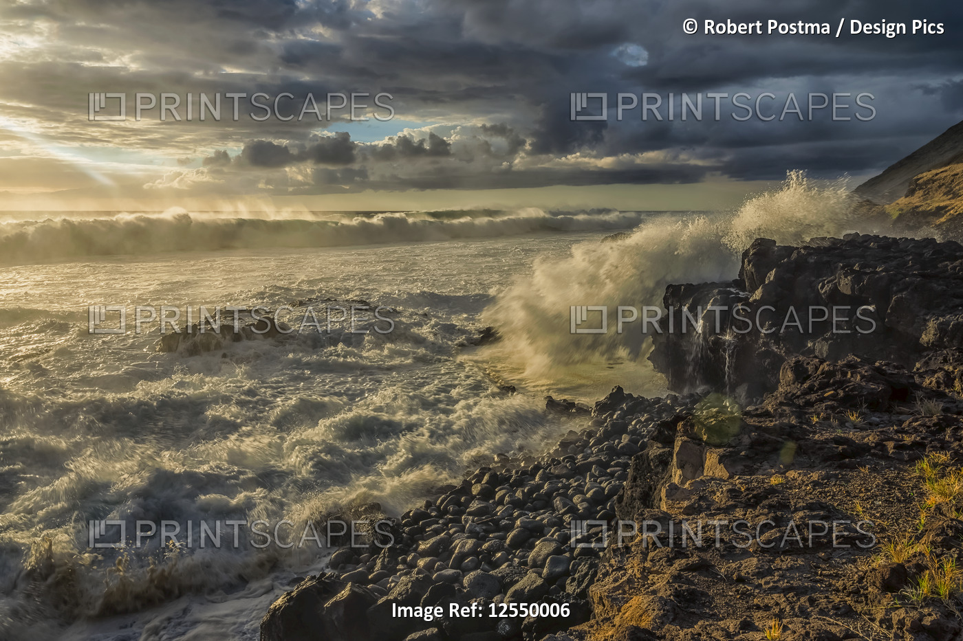 Waves pound the shoreline along the West coast of Oahu; Oahu, Hawaii, United ...