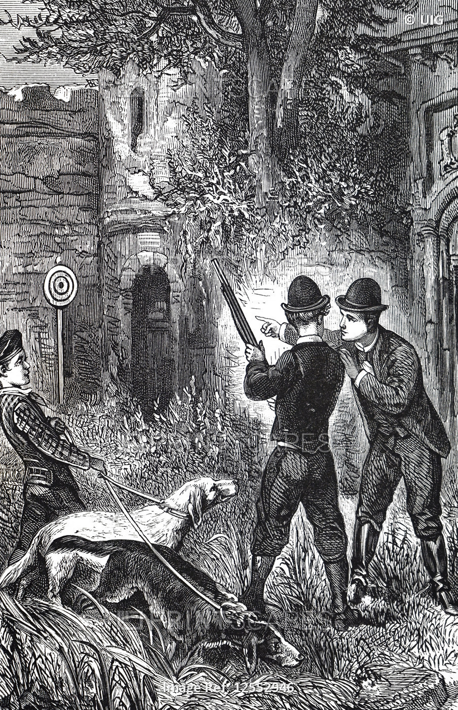 Engraving depicting a shooting lesson, 19th century