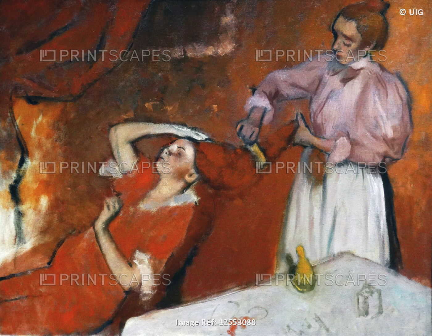 Painting titled 'Combing the Hair (La Coiffure)' by Edgar Degas, 19th century