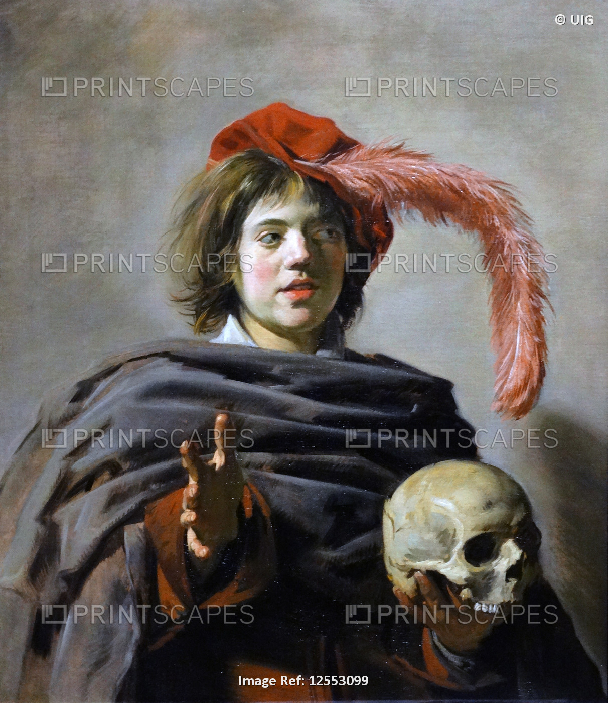 Painting titled 'Young Man holding a Skull (Vanitas)' by Frans Hals the Elder, 17th century