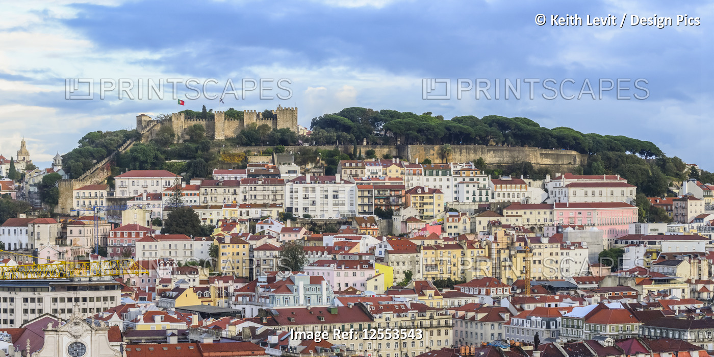 Lisbon, Portugal and St. George's Castle; Lisbon, Lisboa Region, Portugal
