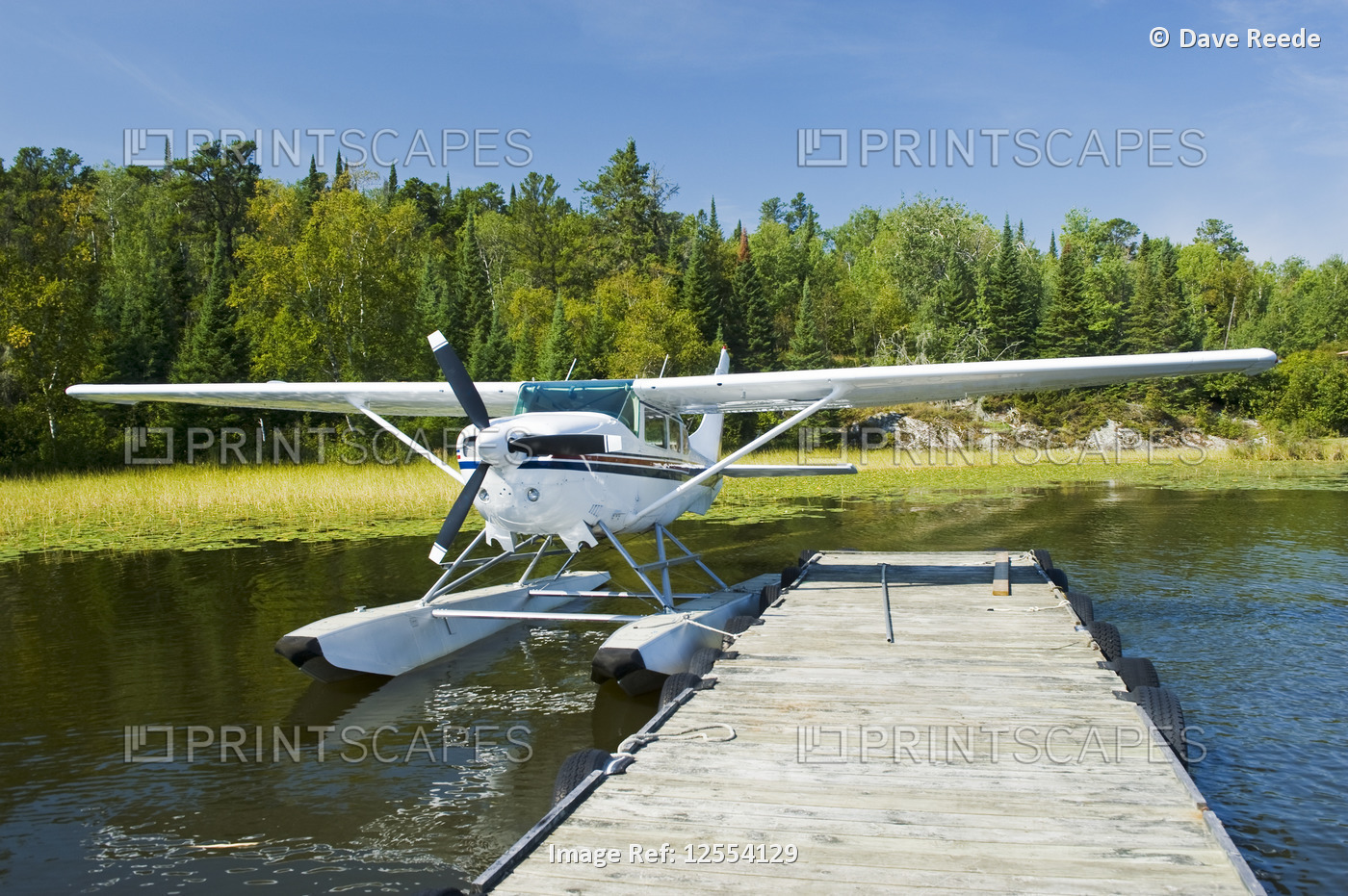Float plane dock, Lake of the Woods near Nestor Falls, Northwestern Ontario; ...