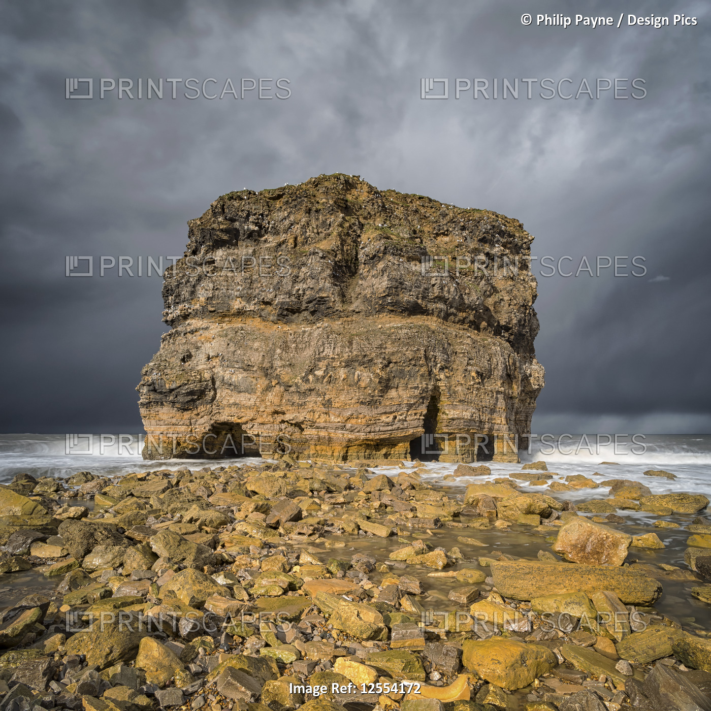 Marsden Rock, a 100 feet (30 metre) sea stack off the North East coast of ...
