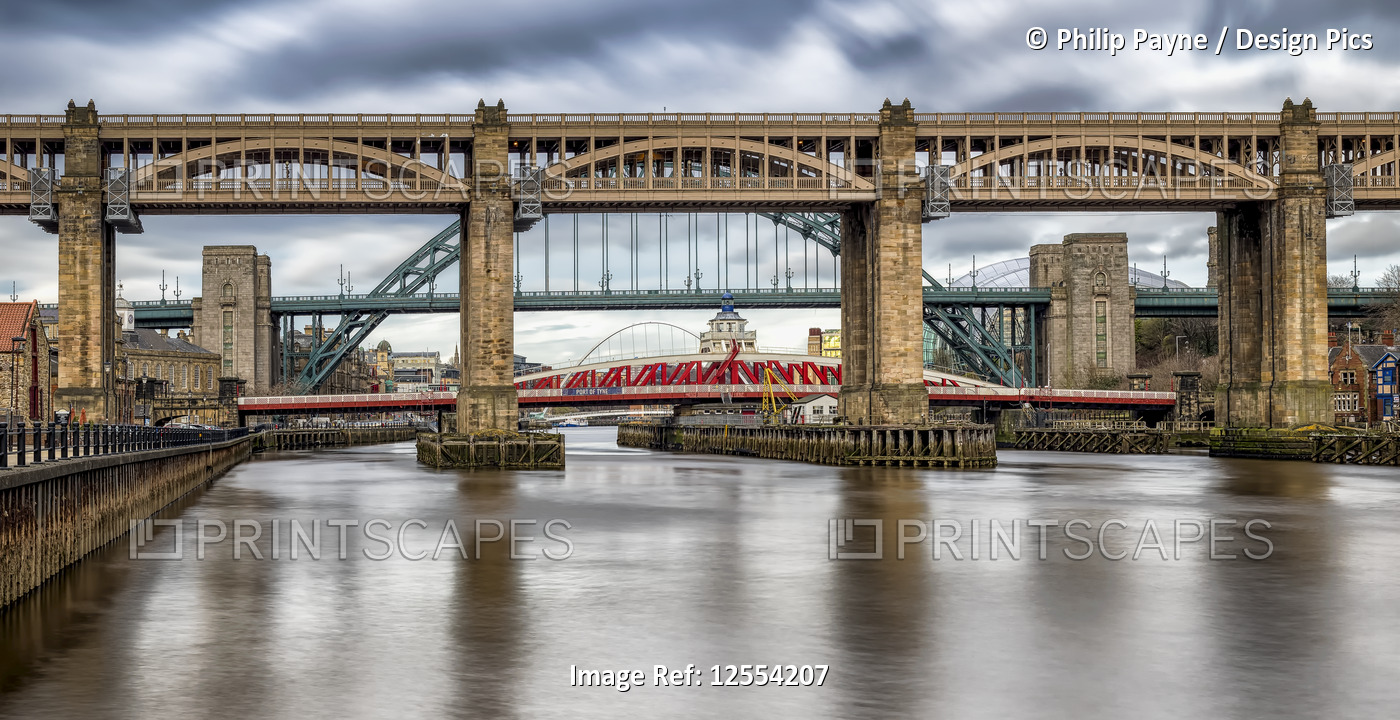 Bridges across River Tyne at Newcastle and Gateshead; Newcastle Upon Tyne, Tyne ...