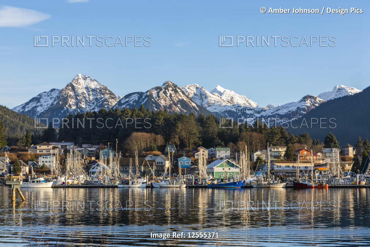 Winter view of Sitka Harbour with Gavan Hill and The Sisters mountains in ...