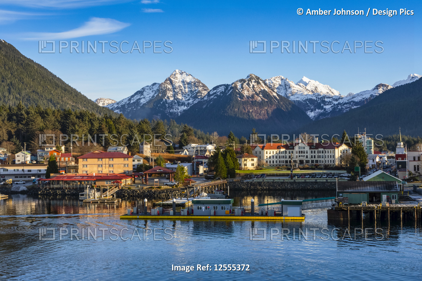 Winter view of Sitka Harbour with Gavan Hill and The Sisters mountains in ...