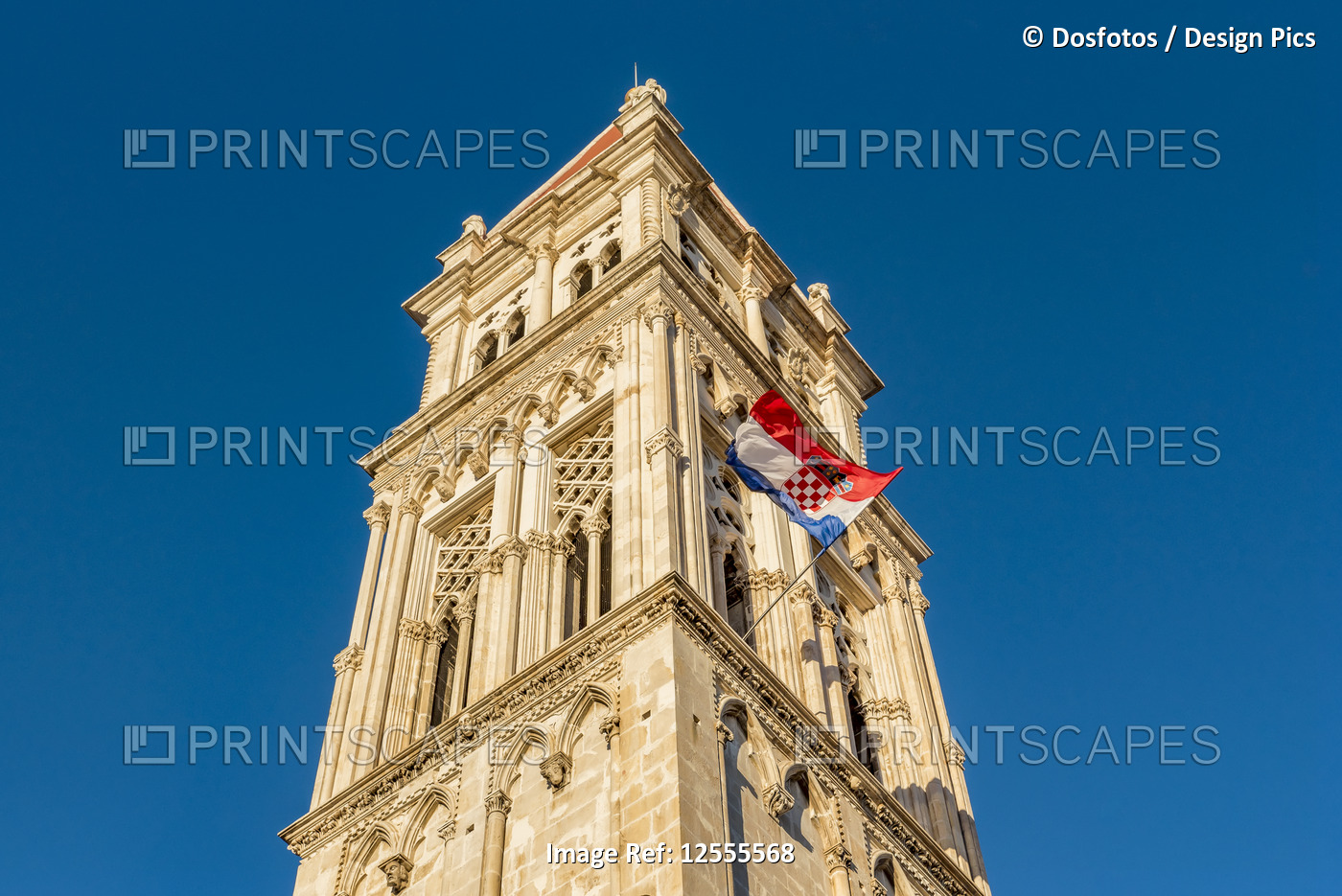 Bell Tower of Trogir Cathedral, or Cathedral of St Lawrence, in the historical ...