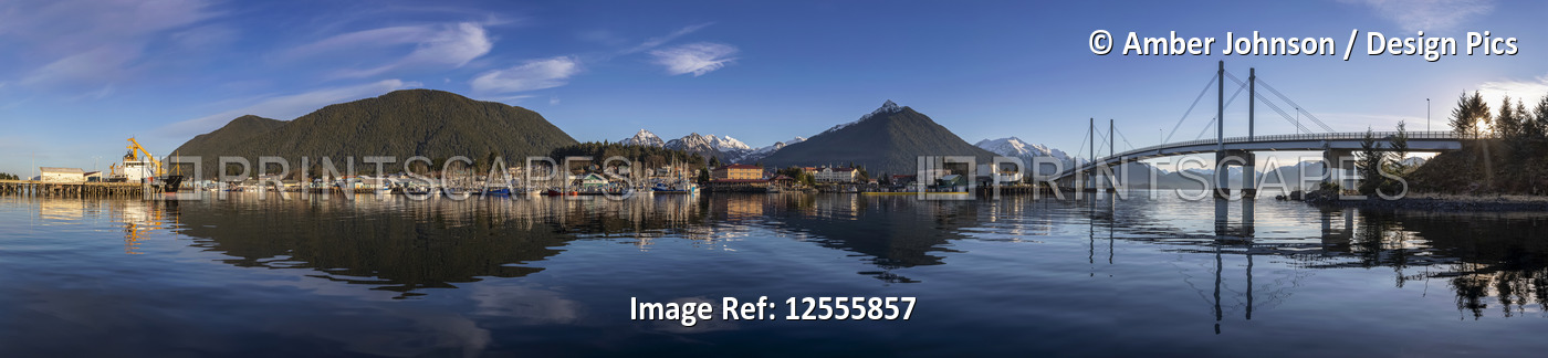 Sitka harbour and the John O'Connell bridge with Mt. Versovia and Gavin Hill in ...