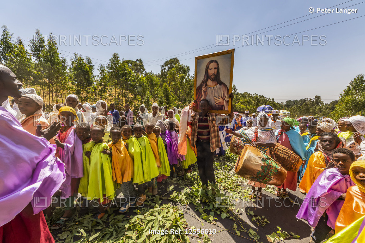 People in a Timkat procession during the Orthodox Tewahedo celebration of ...