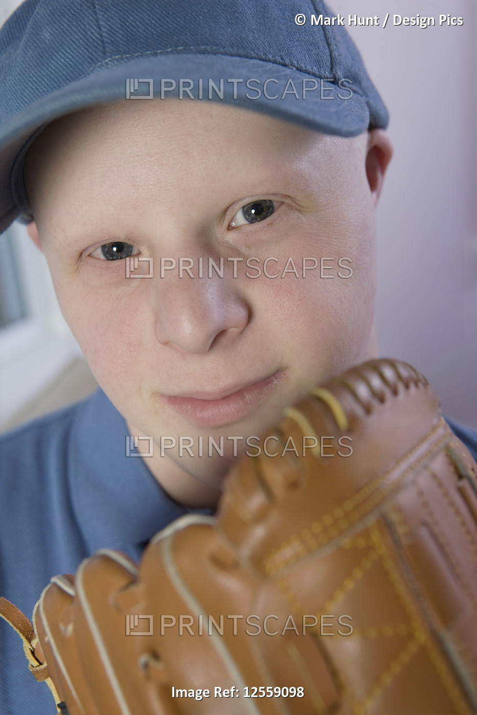 Portrait of a man with Down Syndrome with a baseball glove