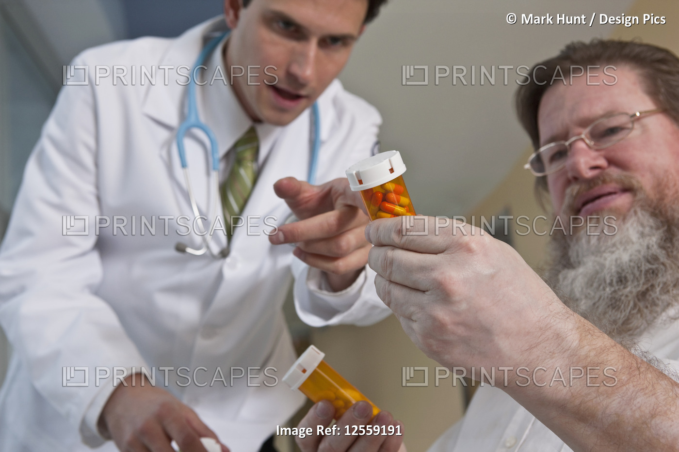 Doctor explaining a patient about medicine, man is bipolar