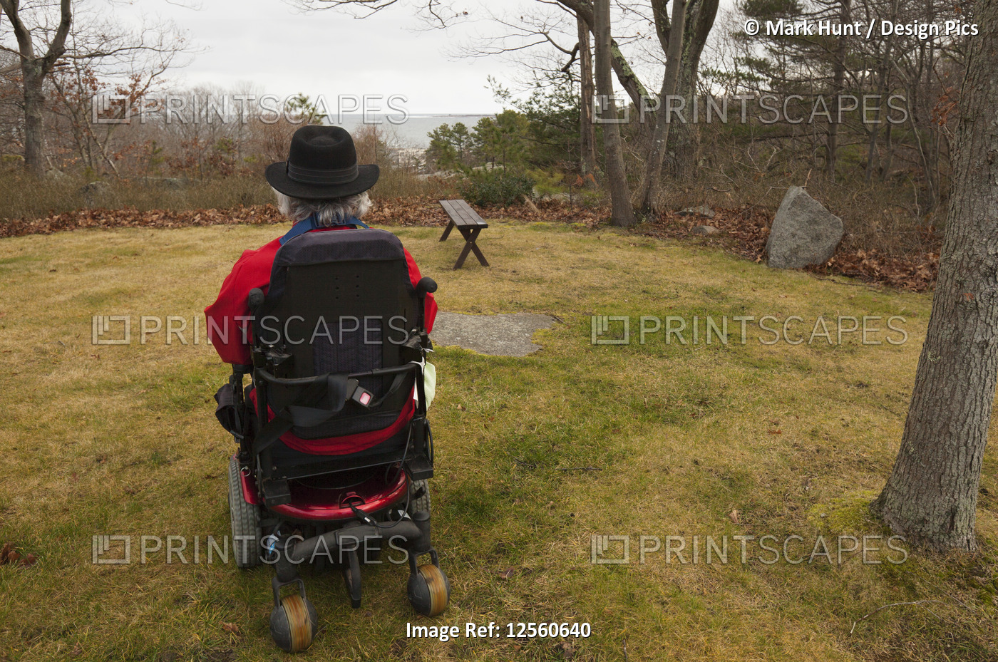 Man with Multiple Sclerosis in a motorized wheelchair in his back yard