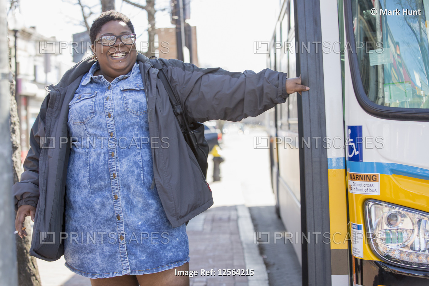Woman with bipolar disorder about to take a bus and smoking