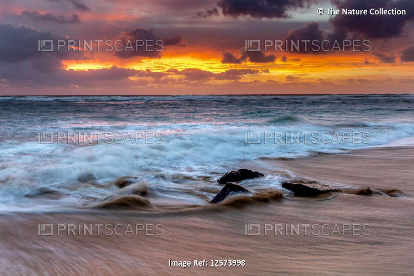 Sunrise on the Hawaiian shore, Lydgate Beach; Kapaa, Kauai, Hawaii, United ...
