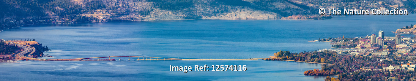 Bright blue water of Lake Okanagan, Okanagan Valley; Kelowna, British Columbia, ...