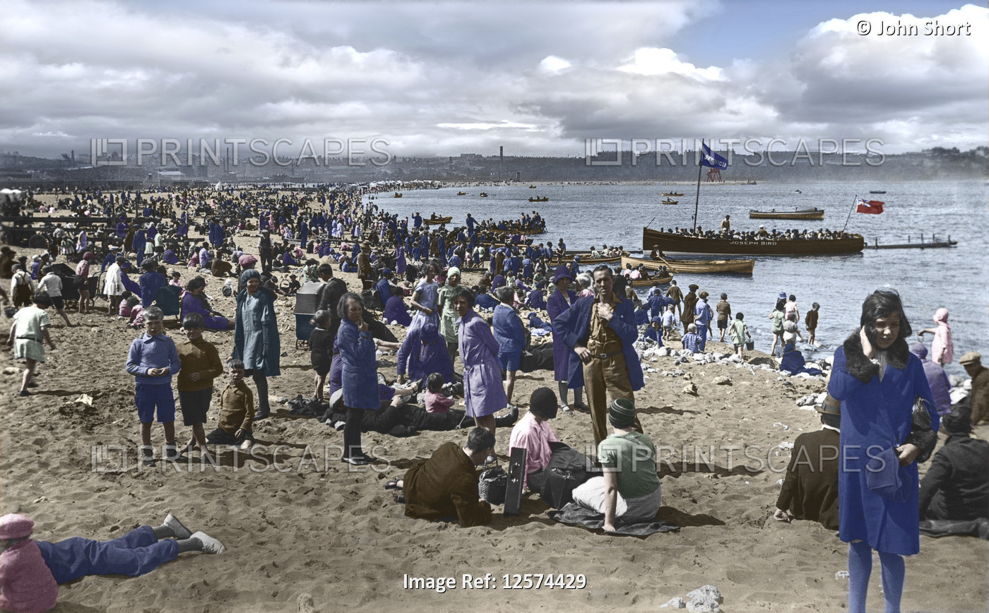 Postcard circa 1900, Victorian/Edwardian, social history. Little Haven beach, ...