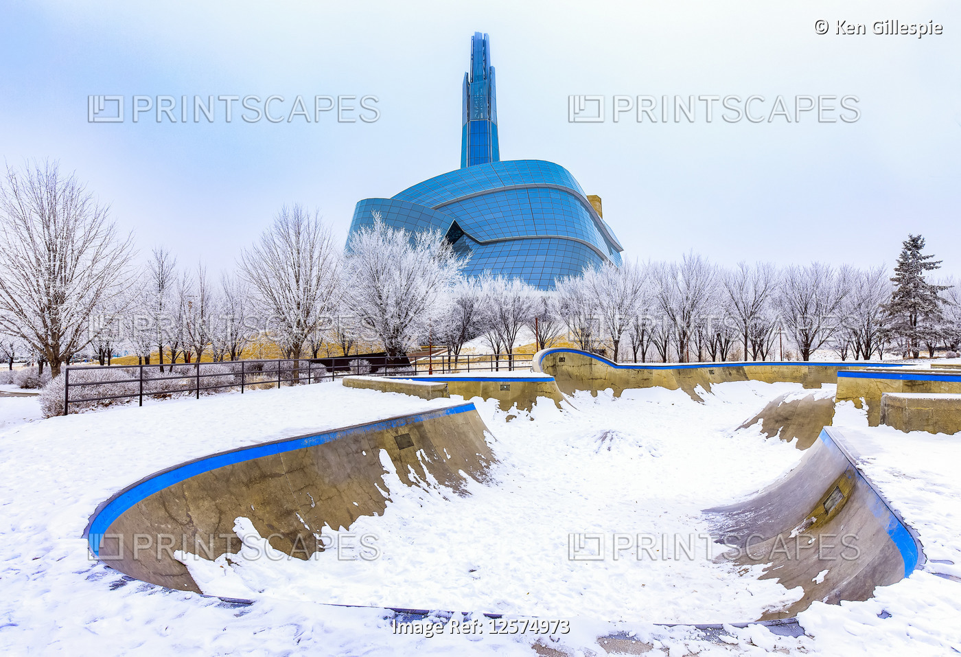 The skateboard park at The Forks and Canadian Museum for Human Rights on a ...