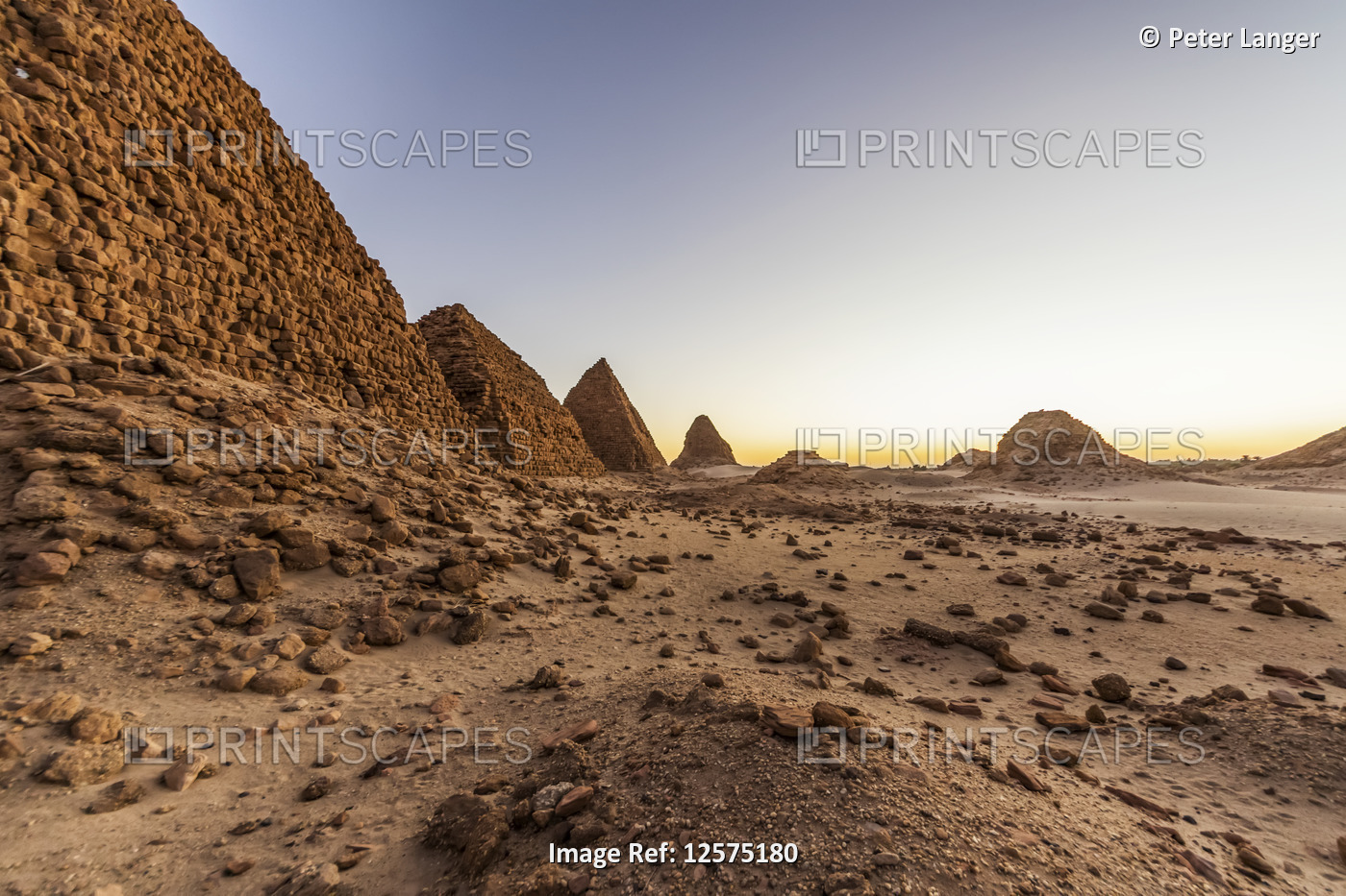 Pyramid field of Nuri at dusk; Northern State, Sudan