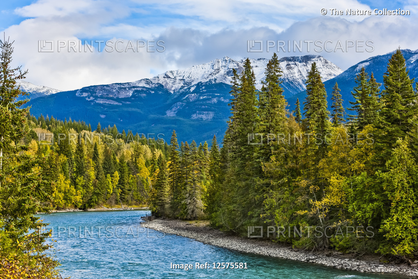 Fraser River flowing through the Canadian Rocky Mountains; British Columbia, ...