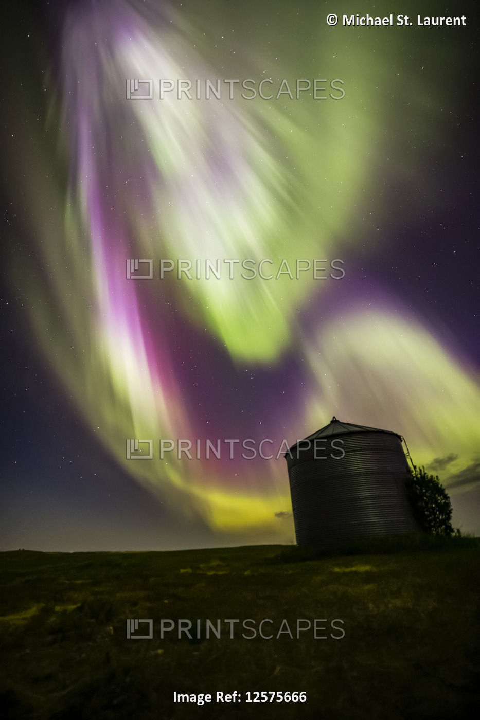 Dramatic aurora storm; Courval, Saskatchewan, Canada