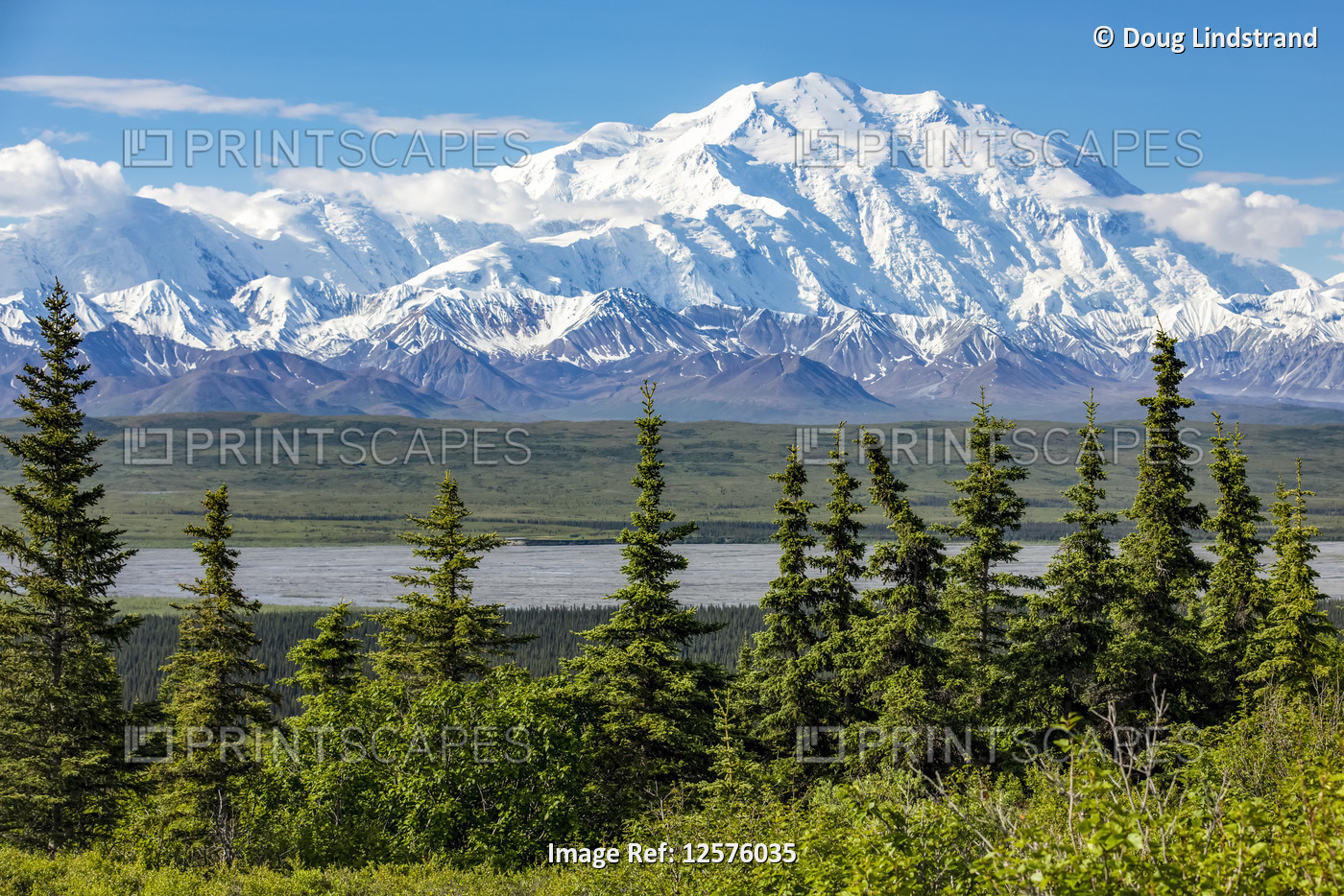 View of Denali from the park road while driving to Wonder Lake, Denali National ...