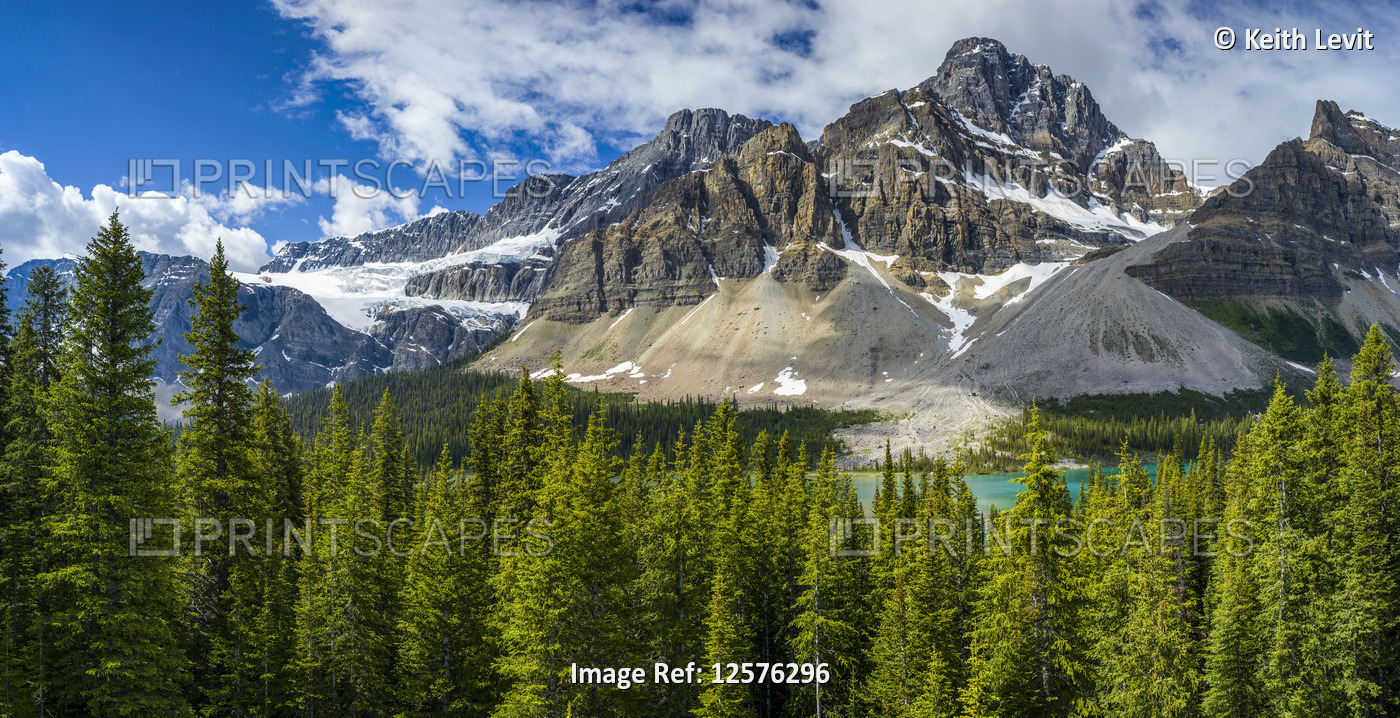 Rocky mountains and lake along the Icefield Parkway; Improvement District No. ...