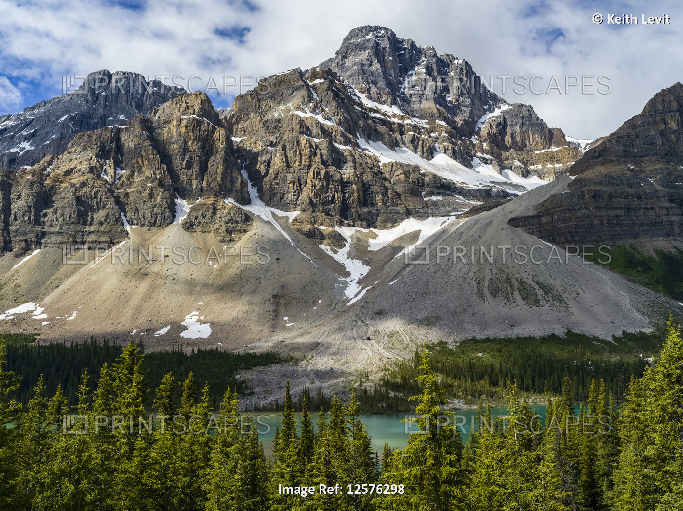 Rocky mountains and lake along the Icefield Parkway; Improvement District No. ...