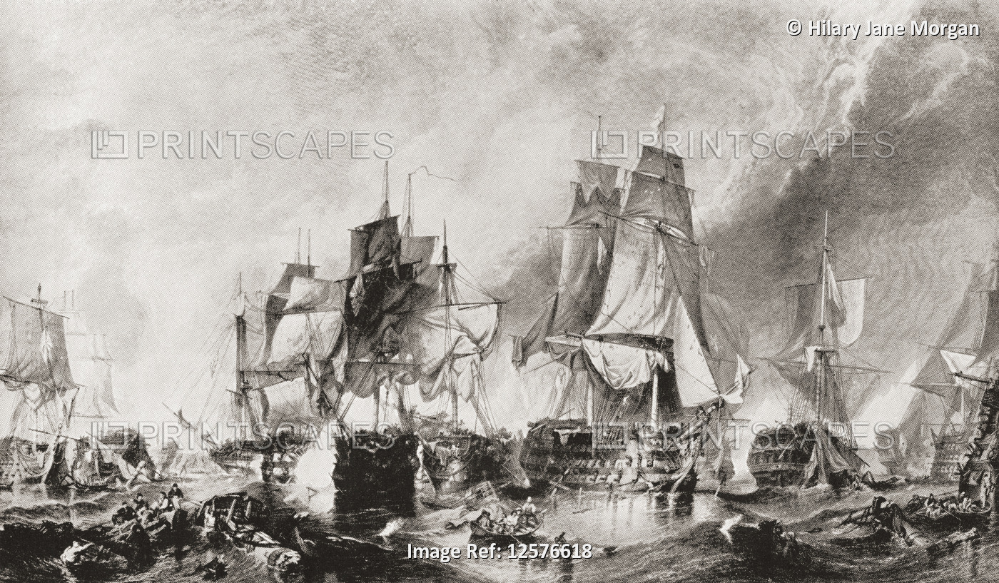 The Battle of Trafalgar,21 October 1805, Cape Trafalgar, Spain.  From The Book ...