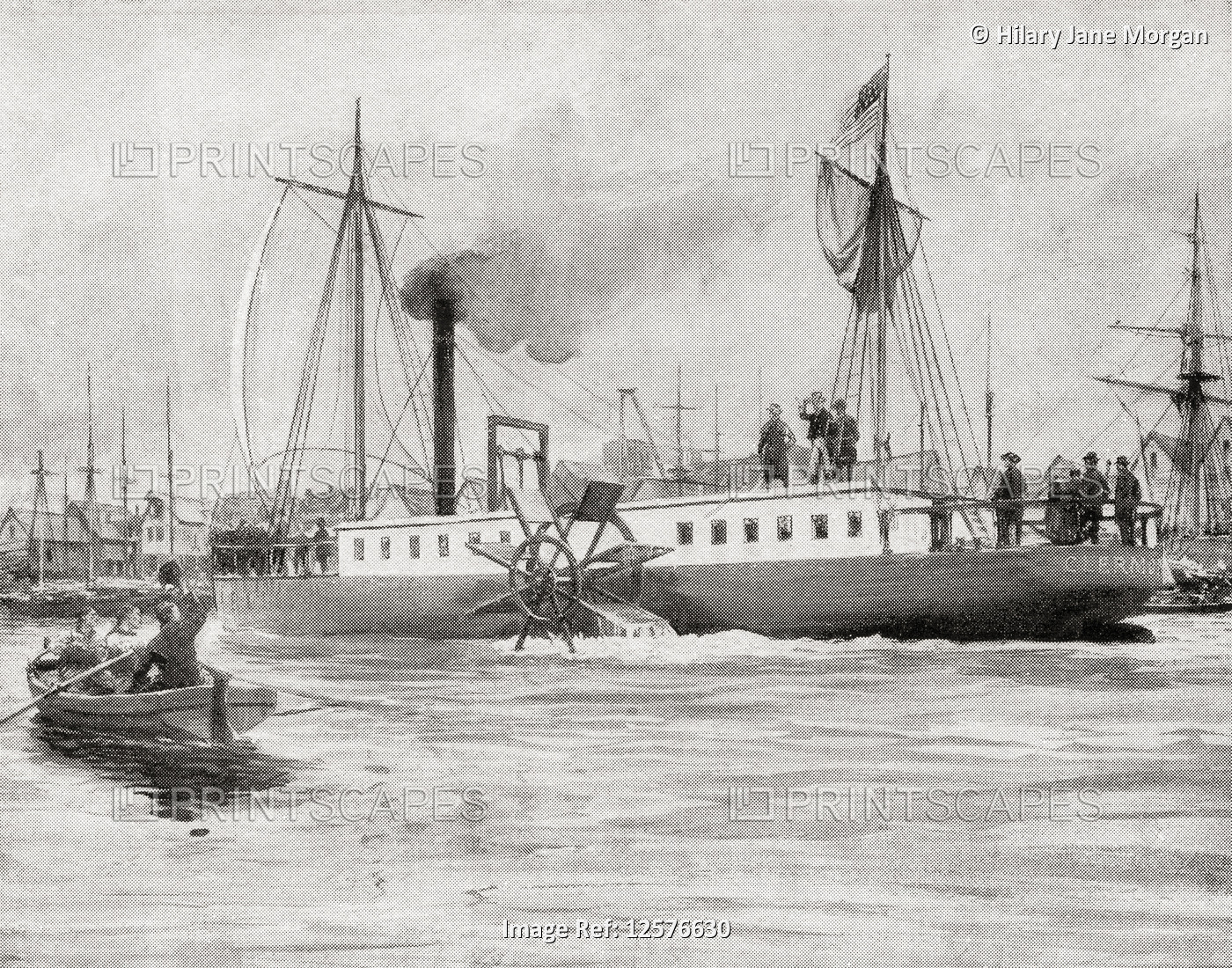 Robert Fulton's steam vessel The North River Steamboat or North River, aka The ...