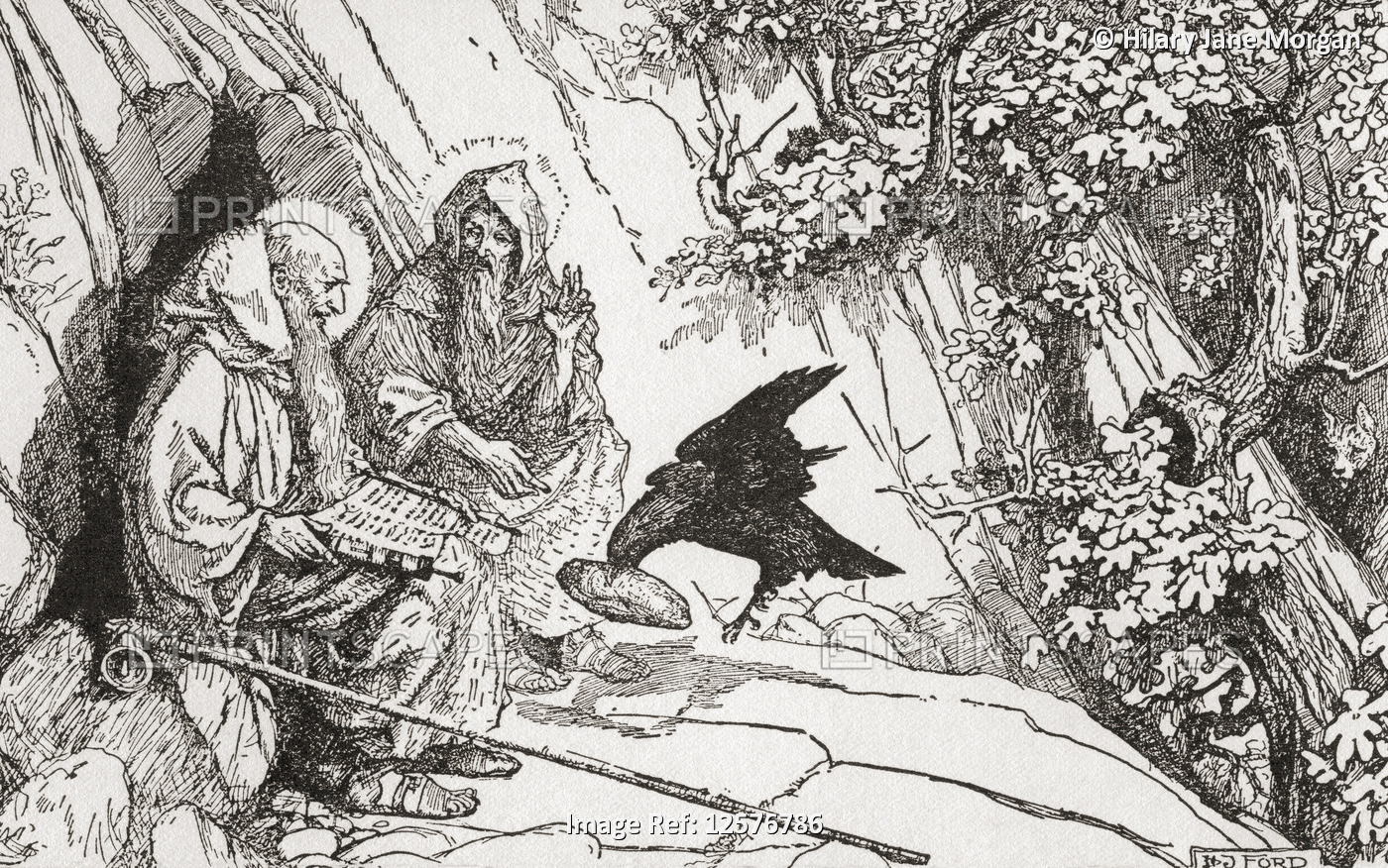 The raven who brought bread to St. Anthony and St. Paul of Thebes.   Saint ...