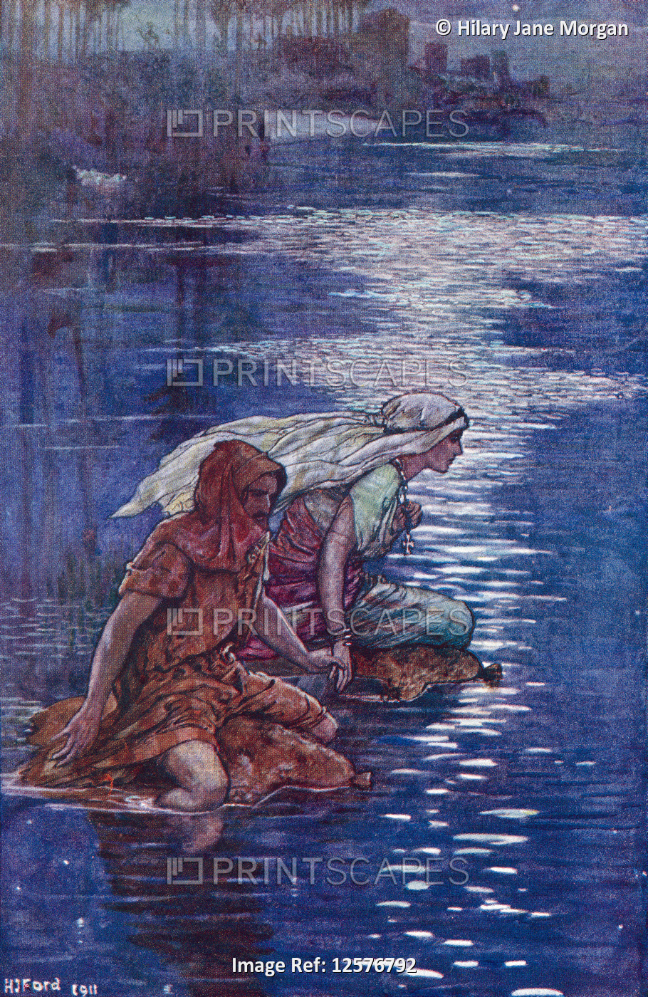 Malchus and his wife crossing the river on inflated water skins to escape their ...