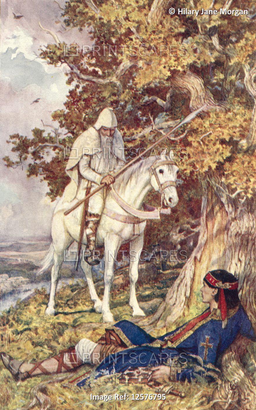 A man on a white horse, whom Cuthbert believed to be an angel, gave the saint ...