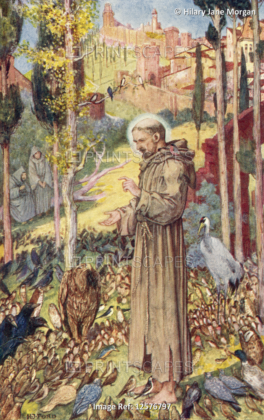 Saint Francis preaches to the birds.   Saint Francis of Assisi, born Giovanni ...