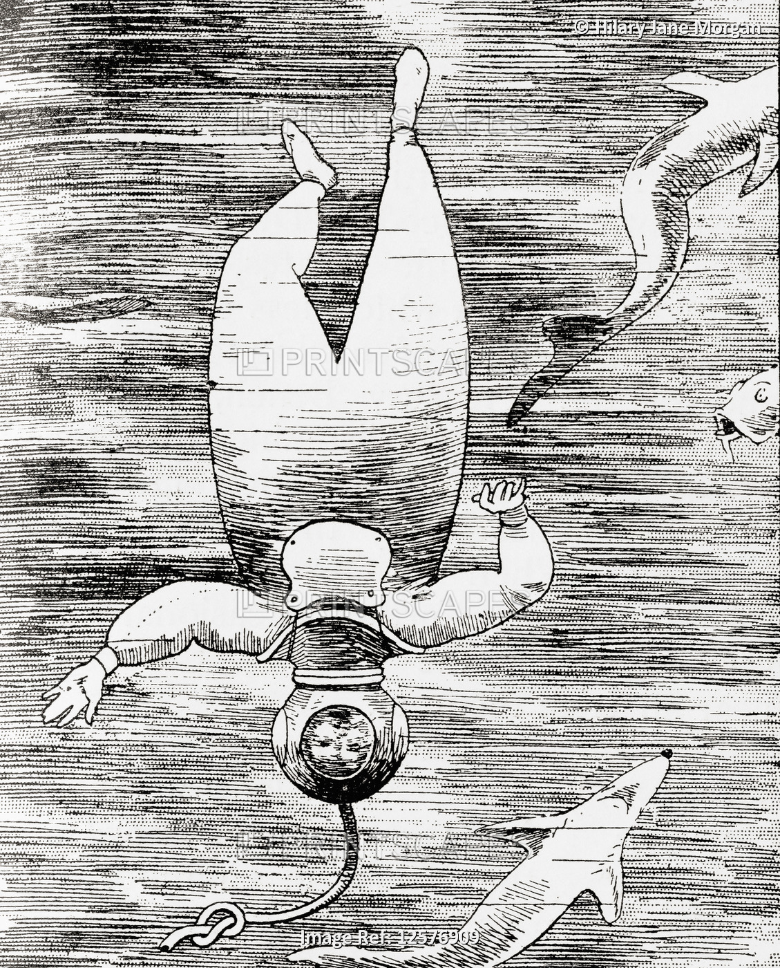 A deep sea diver in thge 19th century.   From The Strand Magazine, published ...