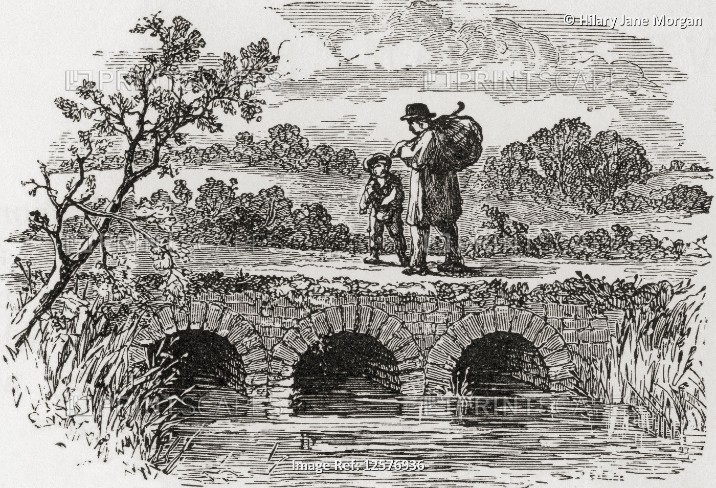 The first bridge over the River Thames.  From English Pictures, published 1890.
