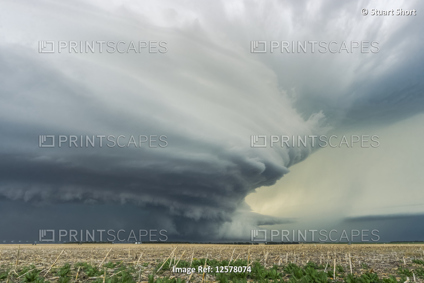 Dramatic dark storm clouds over farmland; Imperial, Nebraska, United States of ...