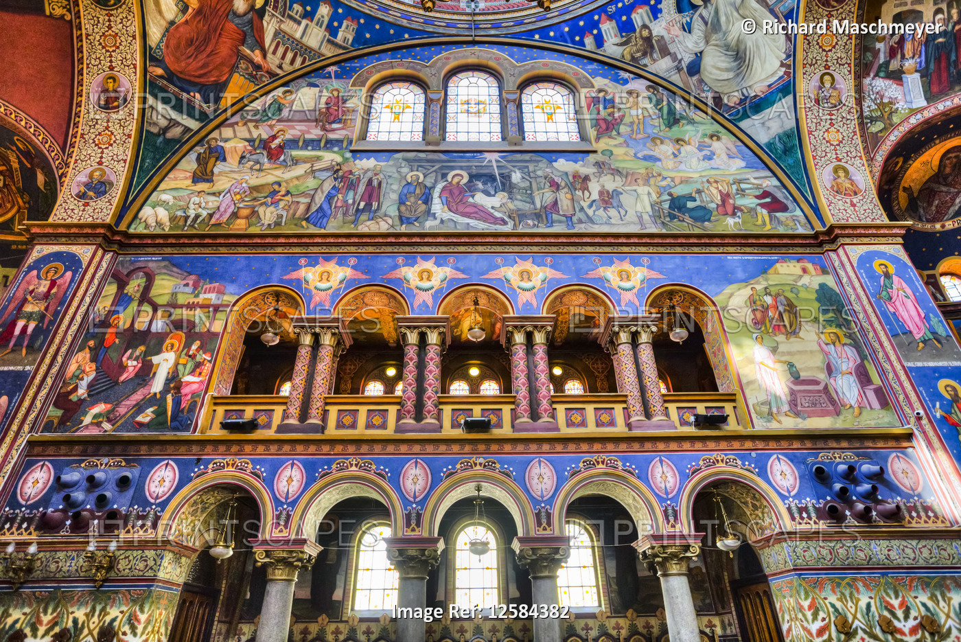 Frescoes, Holy Trinity Cathedral, founded in 1902; Sibiu, Transylvania Region, ...