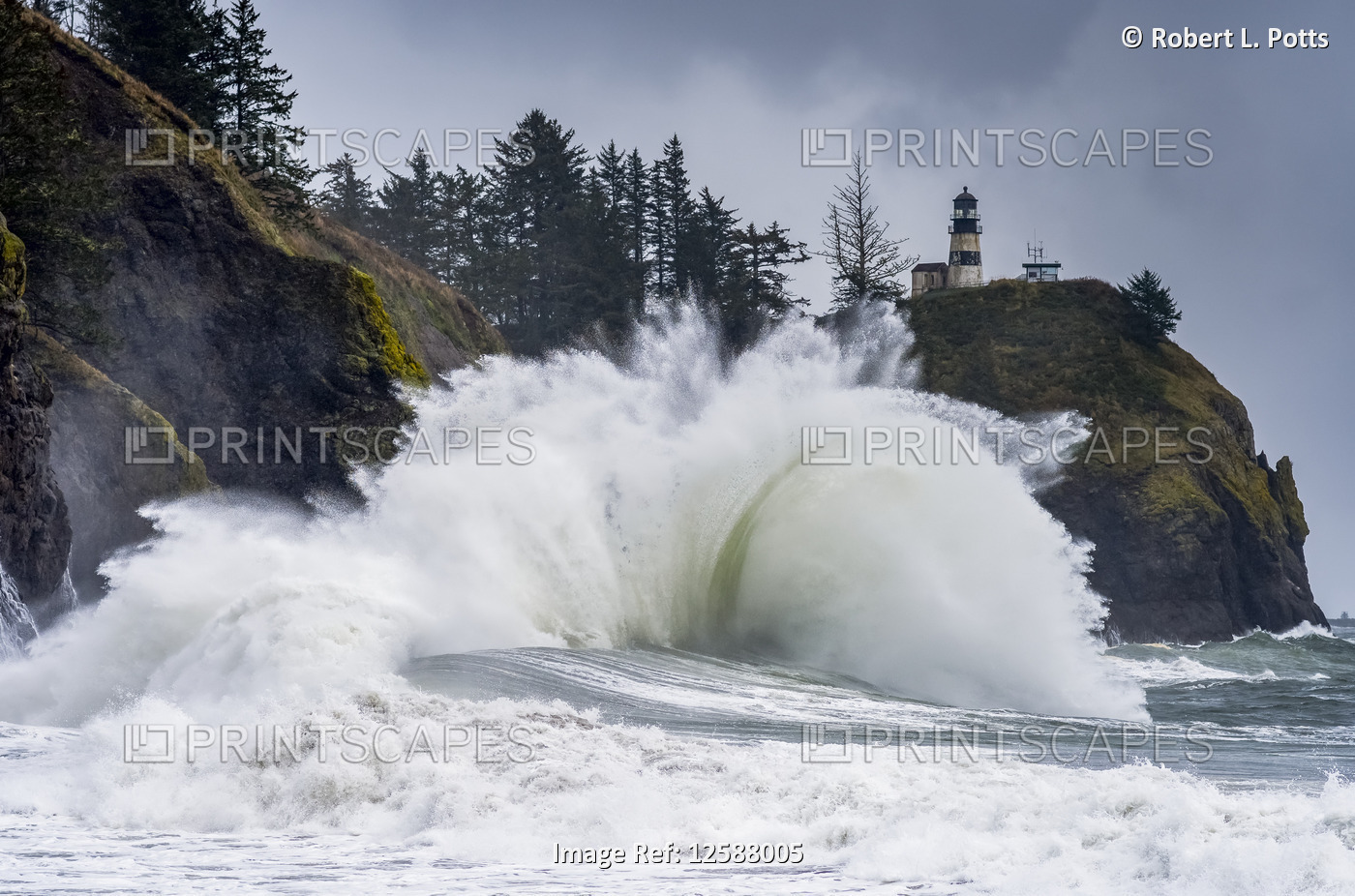 A big wave blows up at Cape Disappointment; Ilwaco, Washington, United States ...