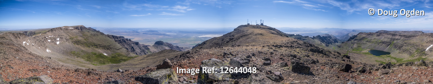 A panoramic view looking east at the summit of Steens Mountain in Southeast ...